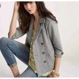 CAbi Heathery Gray Knit Shrunken Peacoat Size L Normcore, Nautical Cozy Raw Hem